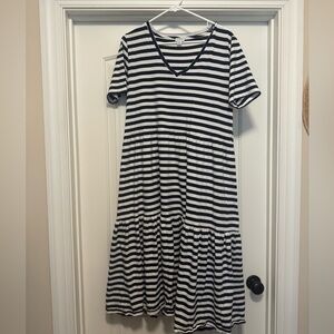 J.CREW navy and white stripped midi cotton dress - L